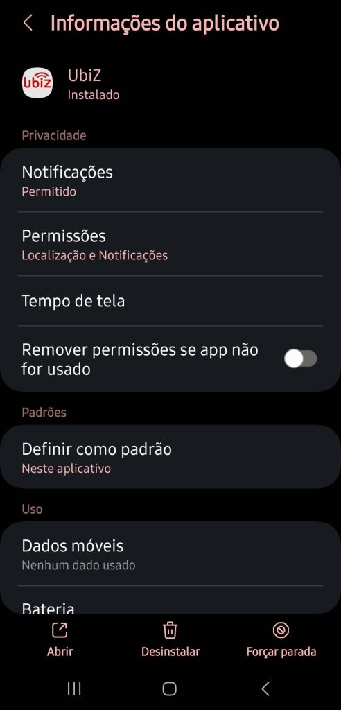 Iphone - Passo 1: Abrir definições de App Ubiz > "Notificações"